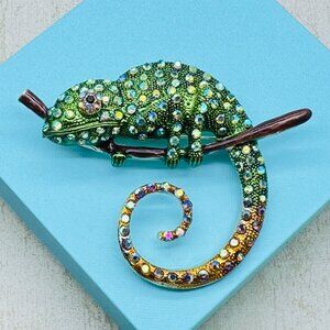 Brand New Large Chameleon Brooch Chameleon Pin Rhinestone Chameleon Pendant